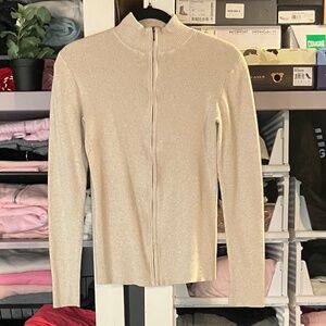 Denver Hayes Oatmeal Full Zip Lightweight Ribbed Sweater